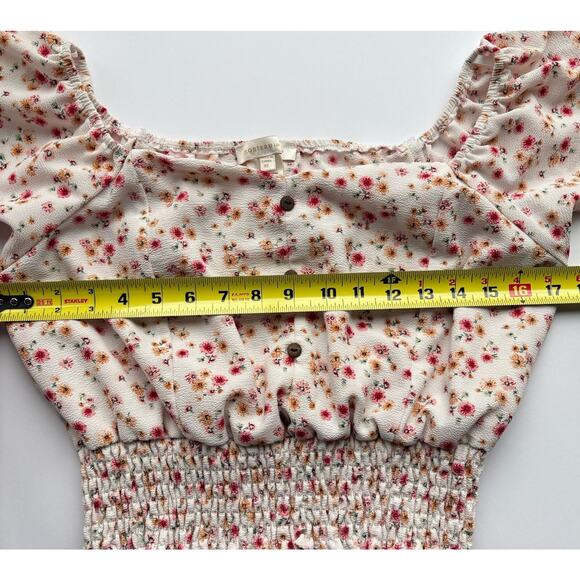 Monteau XL Floral Crop Top Puff Sleeve Smocked Waist Blouse Y2K Cottagecore - Picture 7 of 8